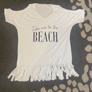 NWOT Take Me to the Beach White Fringe Tee